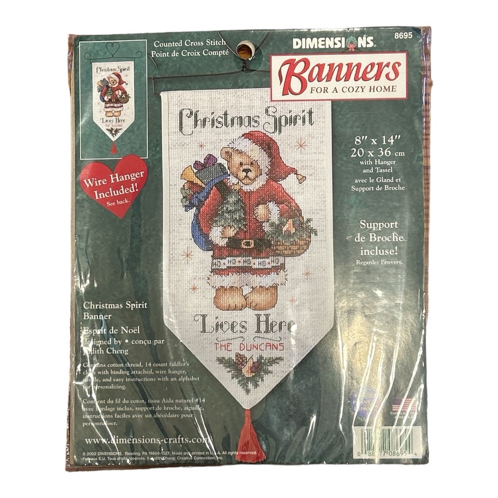 NIP Dimensions Christmas Spirit Banner 8” x 14” Counted Cross Stitch Kit